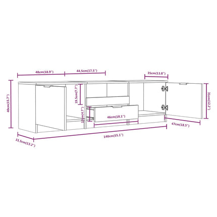 TV-skab hvid 140x35x40 cm konstrueret træ