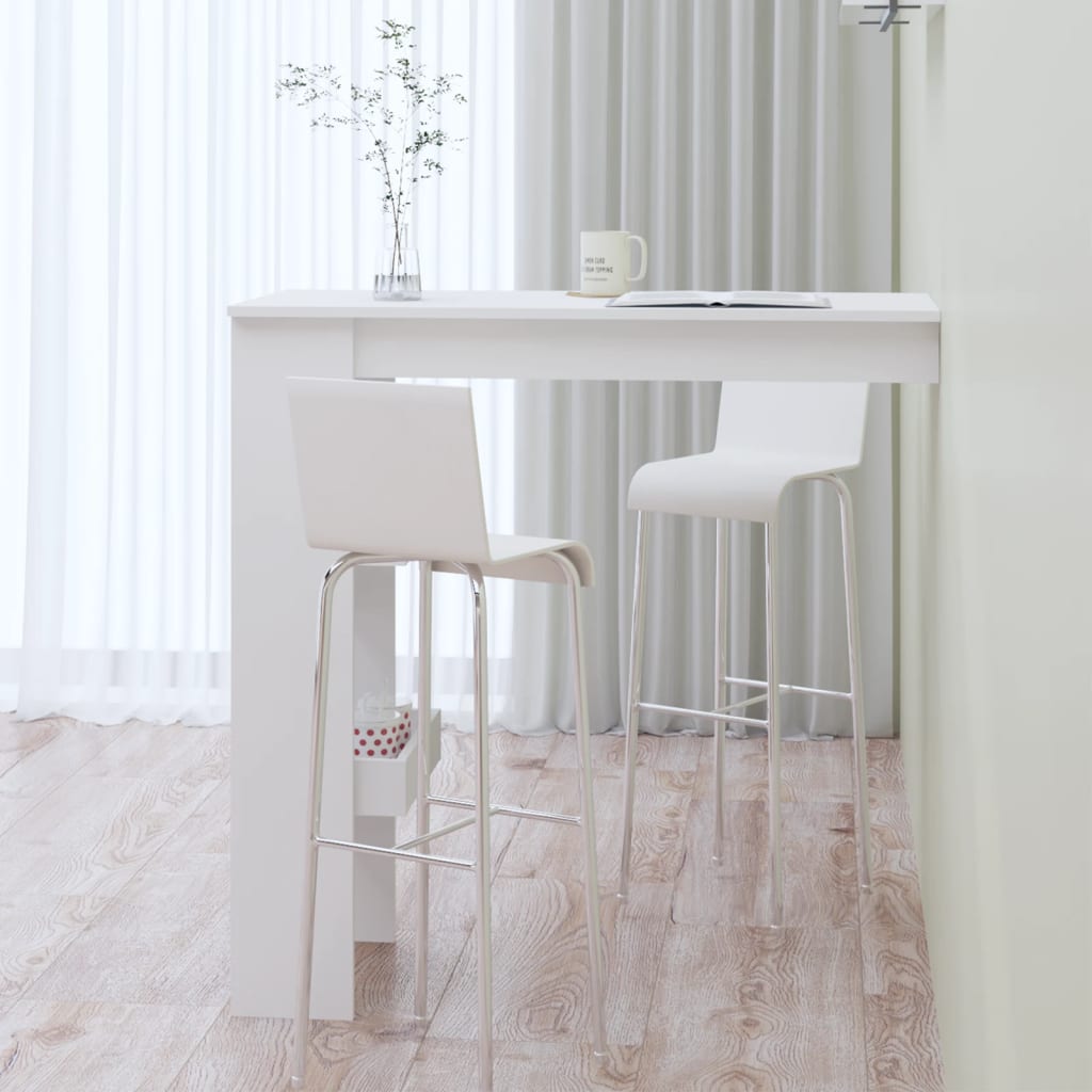 væghængt barbord 102x45x103,5 cm konstrueret træ hvid højglans