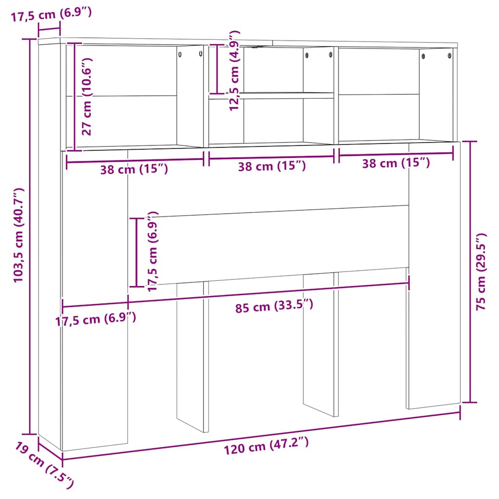 sengegavl med opbevaring 120x19x103,5 cm hvid