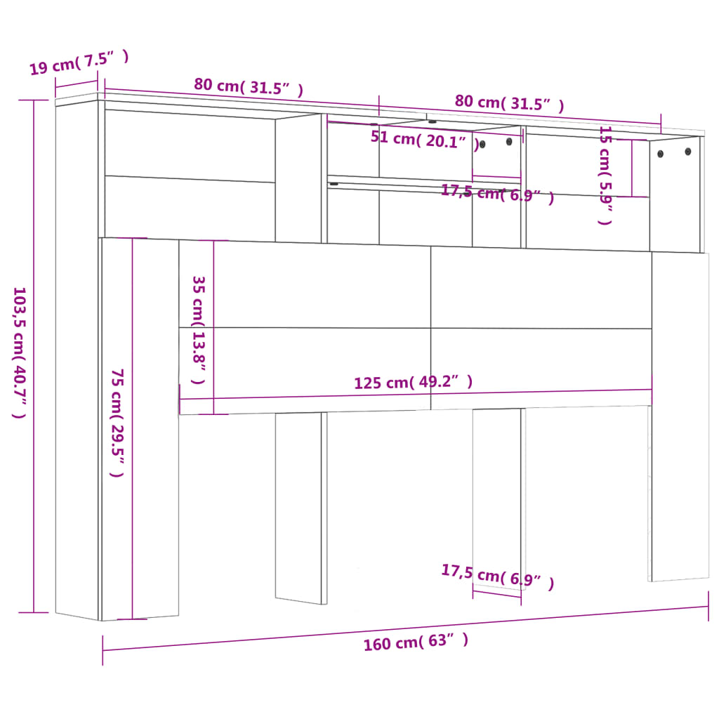 sengegavl med opbevaring 160x19x103,5 cm sonoma-eg