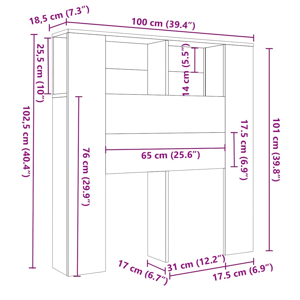 sengegavl med opbevaring 100x18,5x102,5 cm sonoma-eg