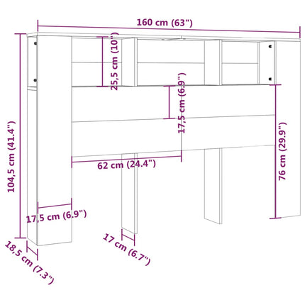 sengegavl med opbevaring 160x18,5x104,5 cm betongrå