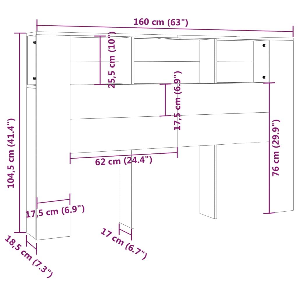 sengegavl med opbevaring 160x18,5x104,5 cm betongrå