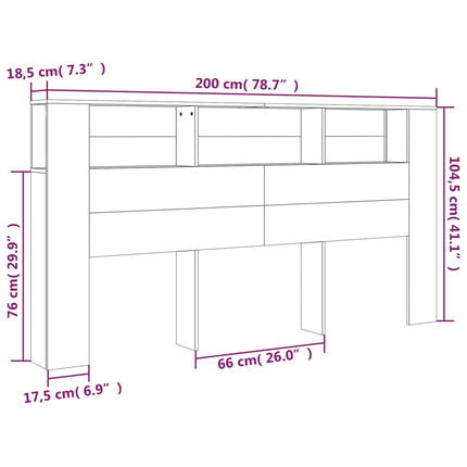 sengegavl med opbevaring 200x18,5x104,5 cm hvid