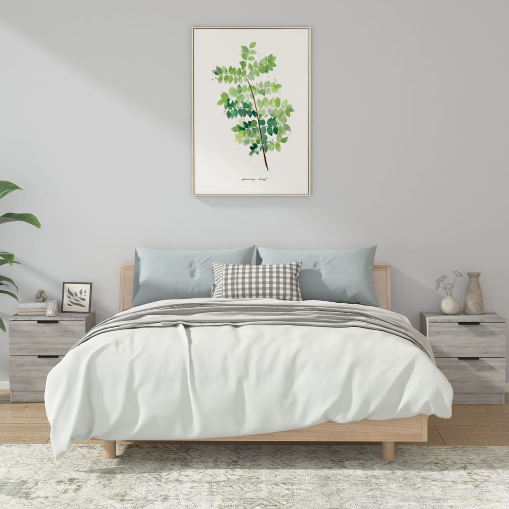 sengeborde 2 stk. konstrueret træ grå sonoma-eg