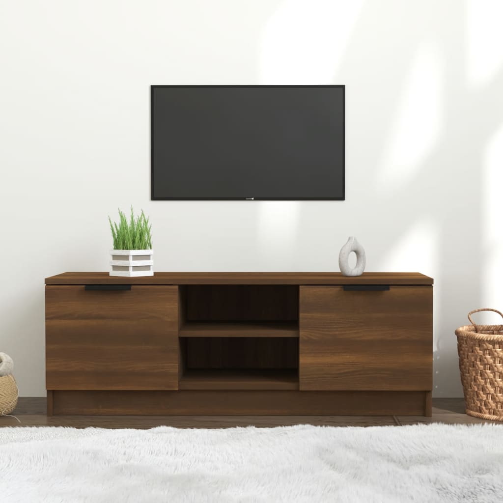 tv-bord 102x35x36,5 cm konstrueret træ egetræ brun