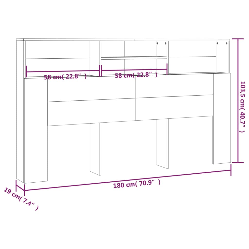 sengegavl med opbevaring 180x19x103,5 cm grå sonoma-eg