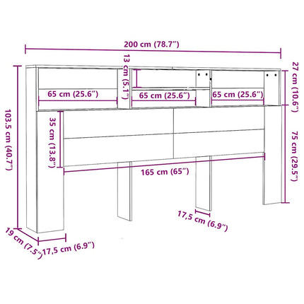 sengegavl med opbevaring 200x19x103,5 cm røget egetræsfarve