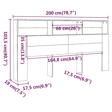 sengegavl med opbevaring 200x19x103,5 cm grå sonoma-eg
