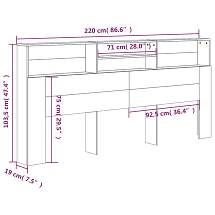 sengegavl med opbevaring 220x19x103,5 cm røget egetræsfarve
