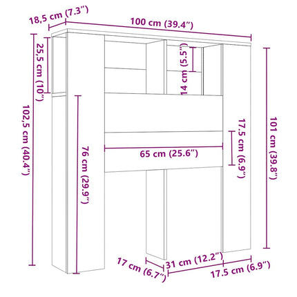 sengegavl med opbevaring 100x18,5x102,5 cm røget egetræsfarve