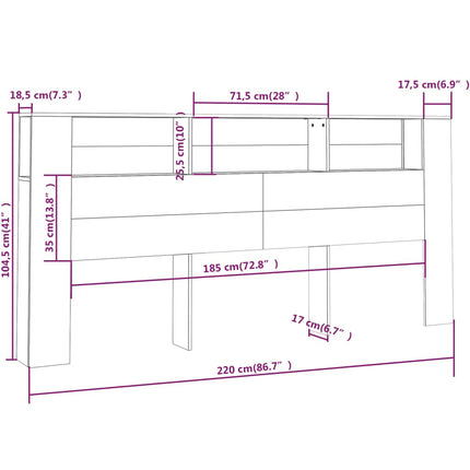 sengegavl med opbevaring 220x18,5x104,5 cm grå sonoma-eg