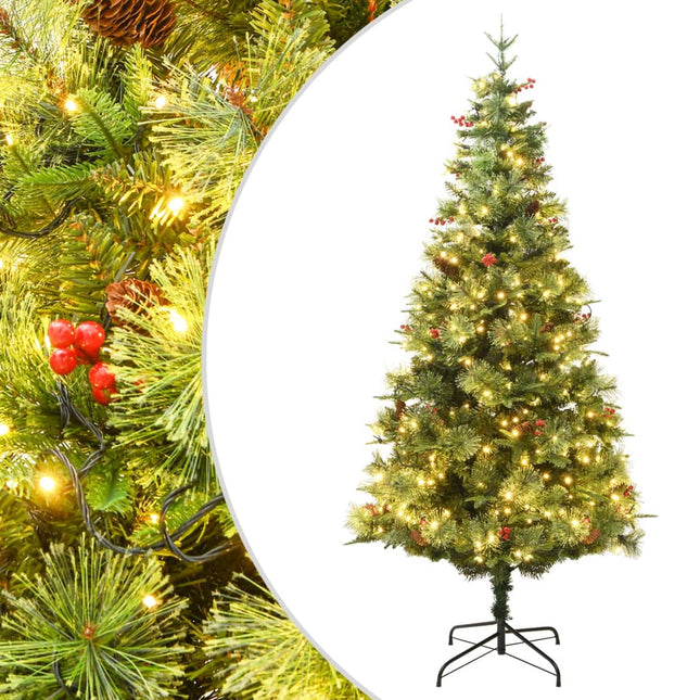juletræ med grankogler og lys PVC og PE 120 cm grøn