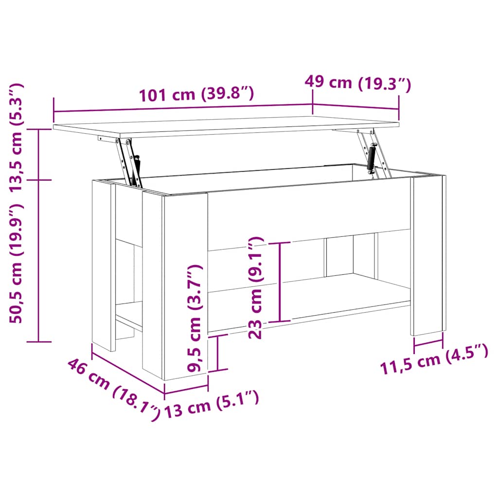 sofabord 101x49x52 cm konstrueret træ hvid højglans
