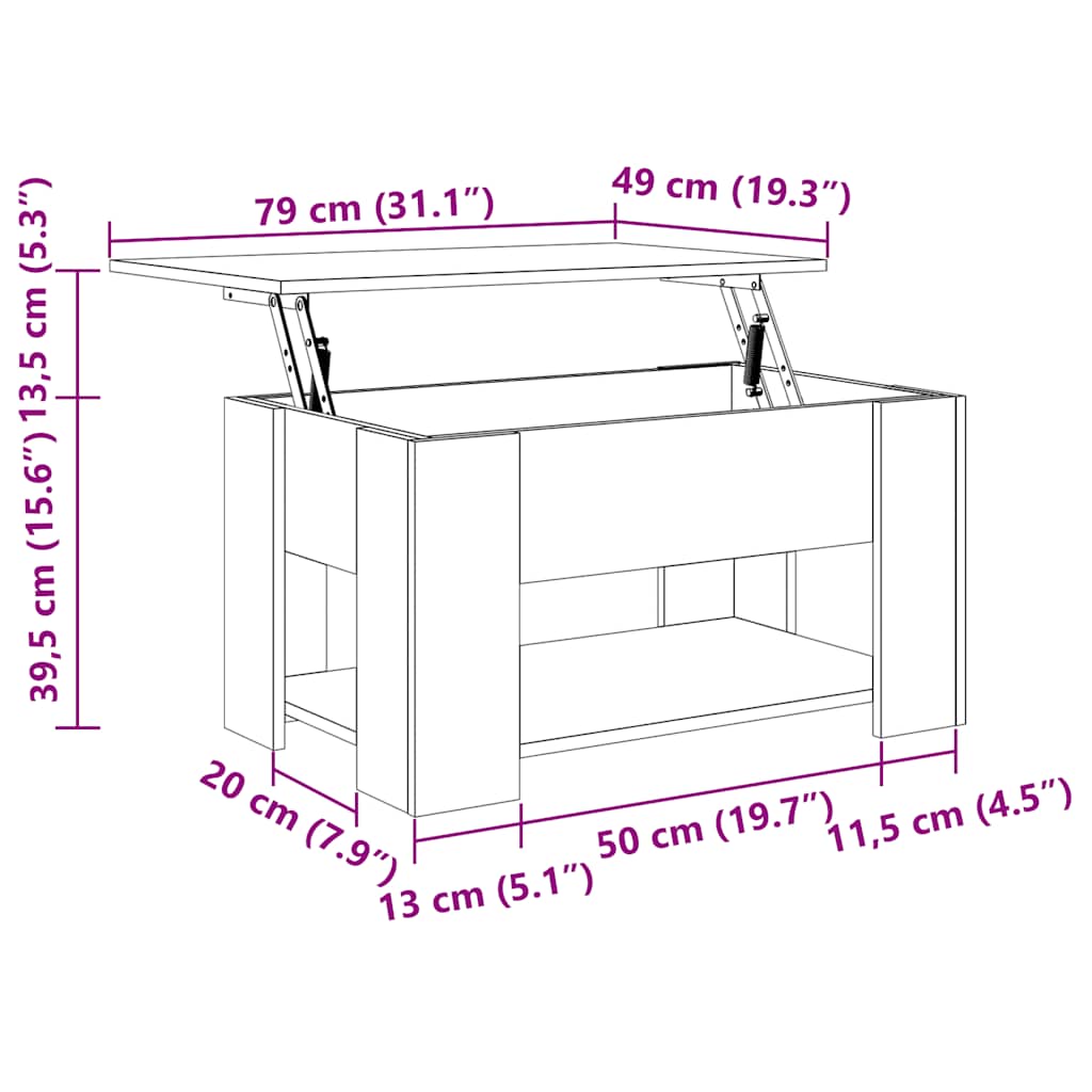 sofabord 79x49x41 cm konstrueret træ grå sonoma-eg