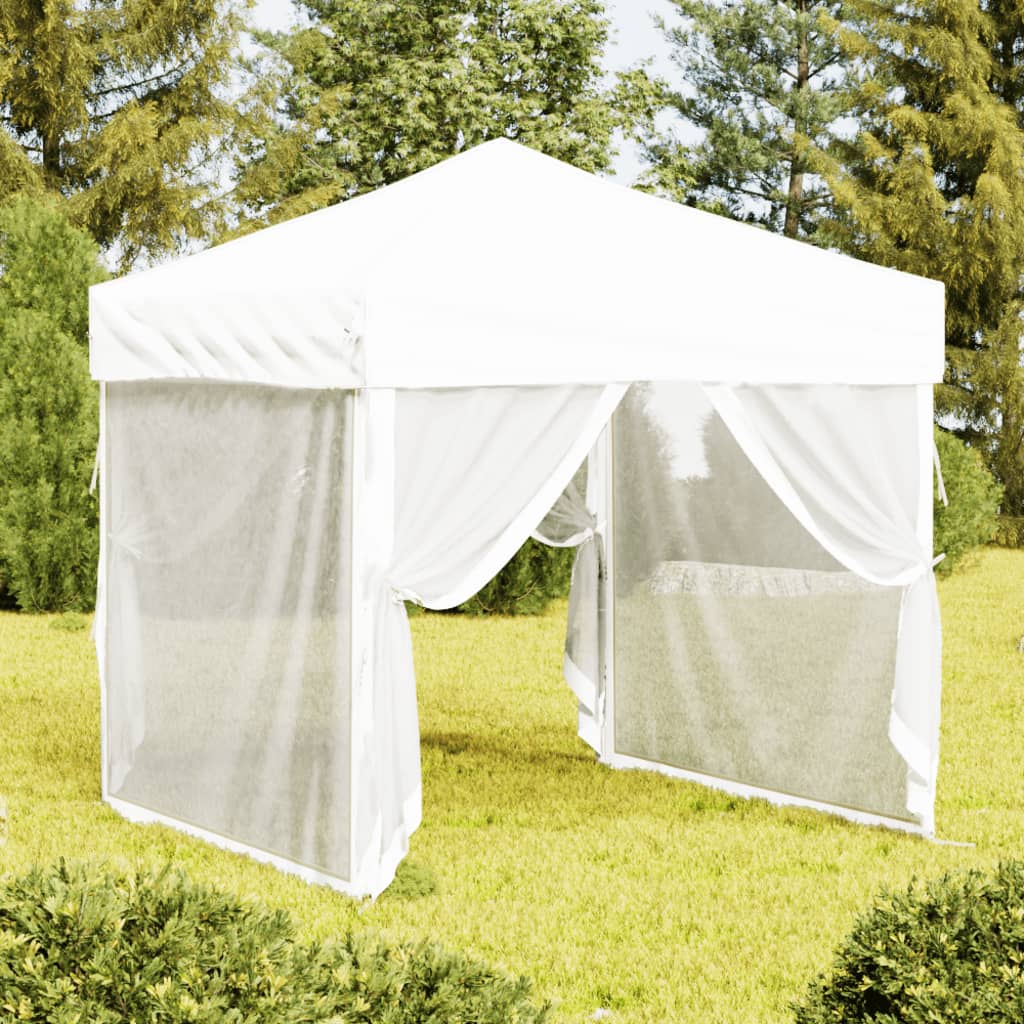 Foldbart festtelt med sidevægge 2×2 m - hvid pavillon