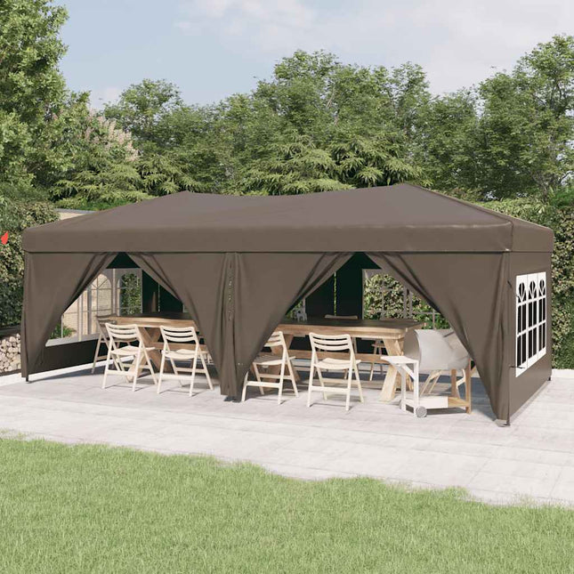 foldbart festtelt med sidevægge 3x6 m gråbrun