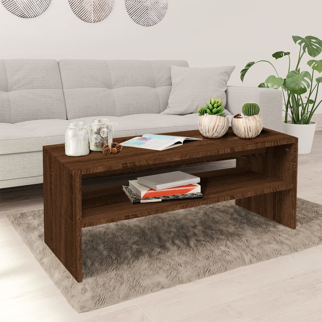 sofabord 100x40x40 cm konstrueret træ brun egetræsfarve
