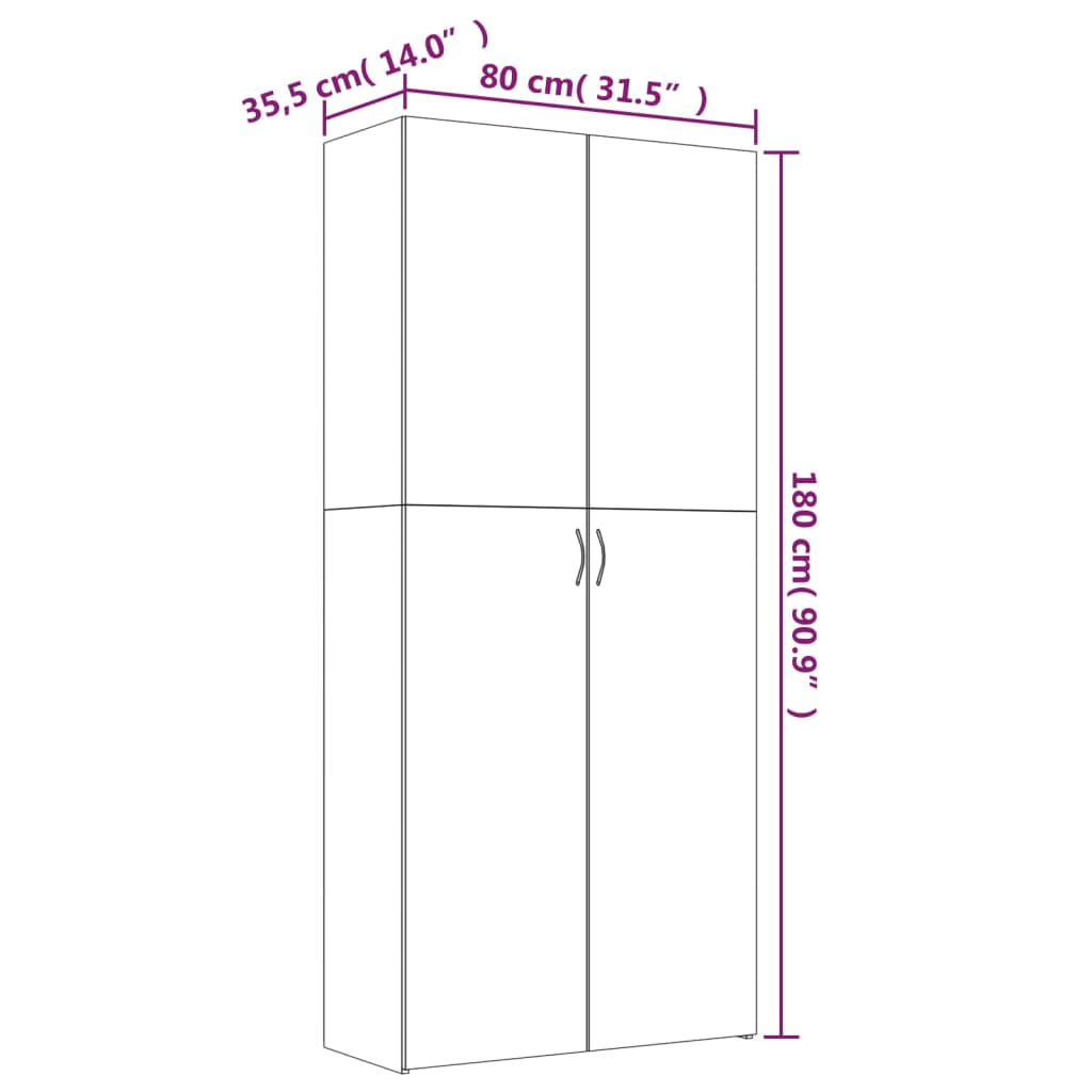 skoskab 80x35,5x180 cm konstrueret træ brun egetræsfarve