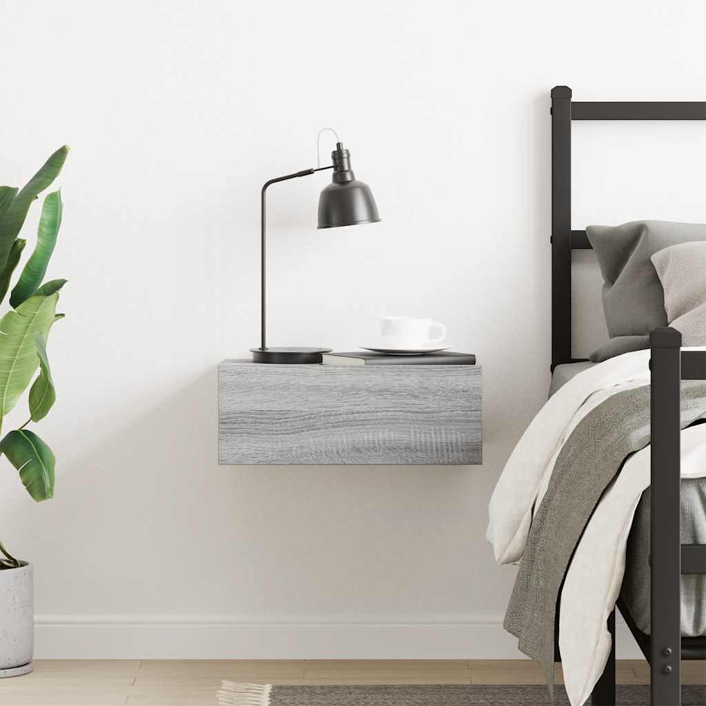 væghængt natbord 40x30x15 cm konstrueret træ grå sonoma