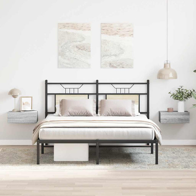 natborde til væg 2 stk. 40x30x15 cm konstrueret træ grå sonoma