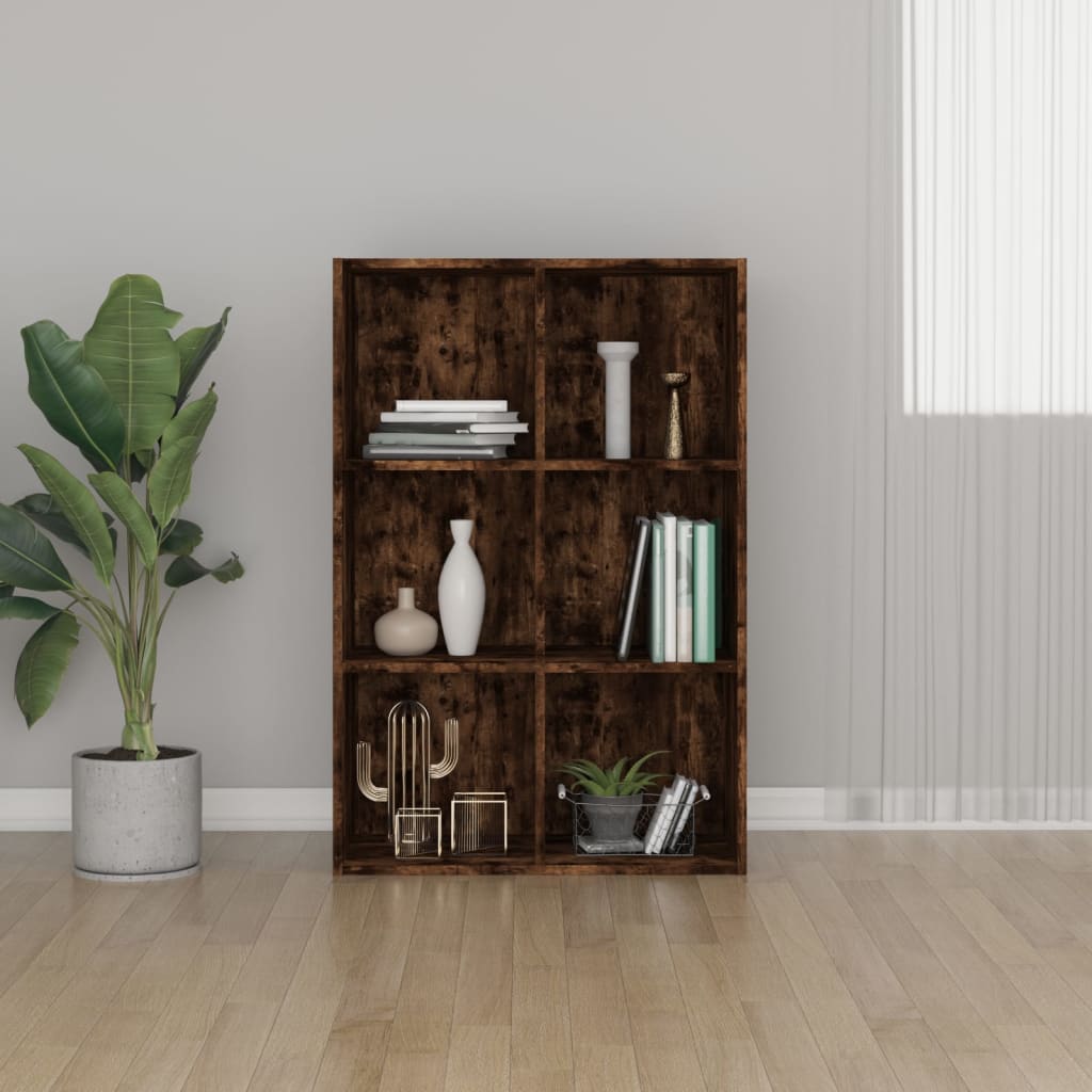 bogreol/skænk 66x30x98 cm konstrueret træ røget egetræ billede