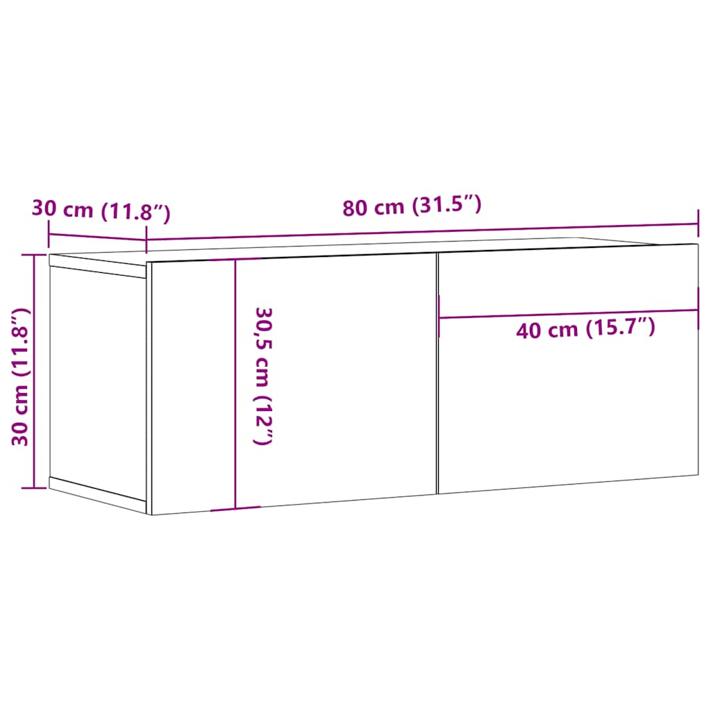 tv-bord 80x30x30 cm konstrueret træ brun egetræsfarve