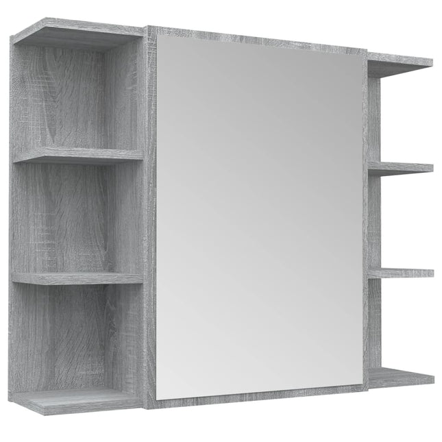 skab med spejl 80x20,5x64 cm konstrueret træ grå sonoma-eg