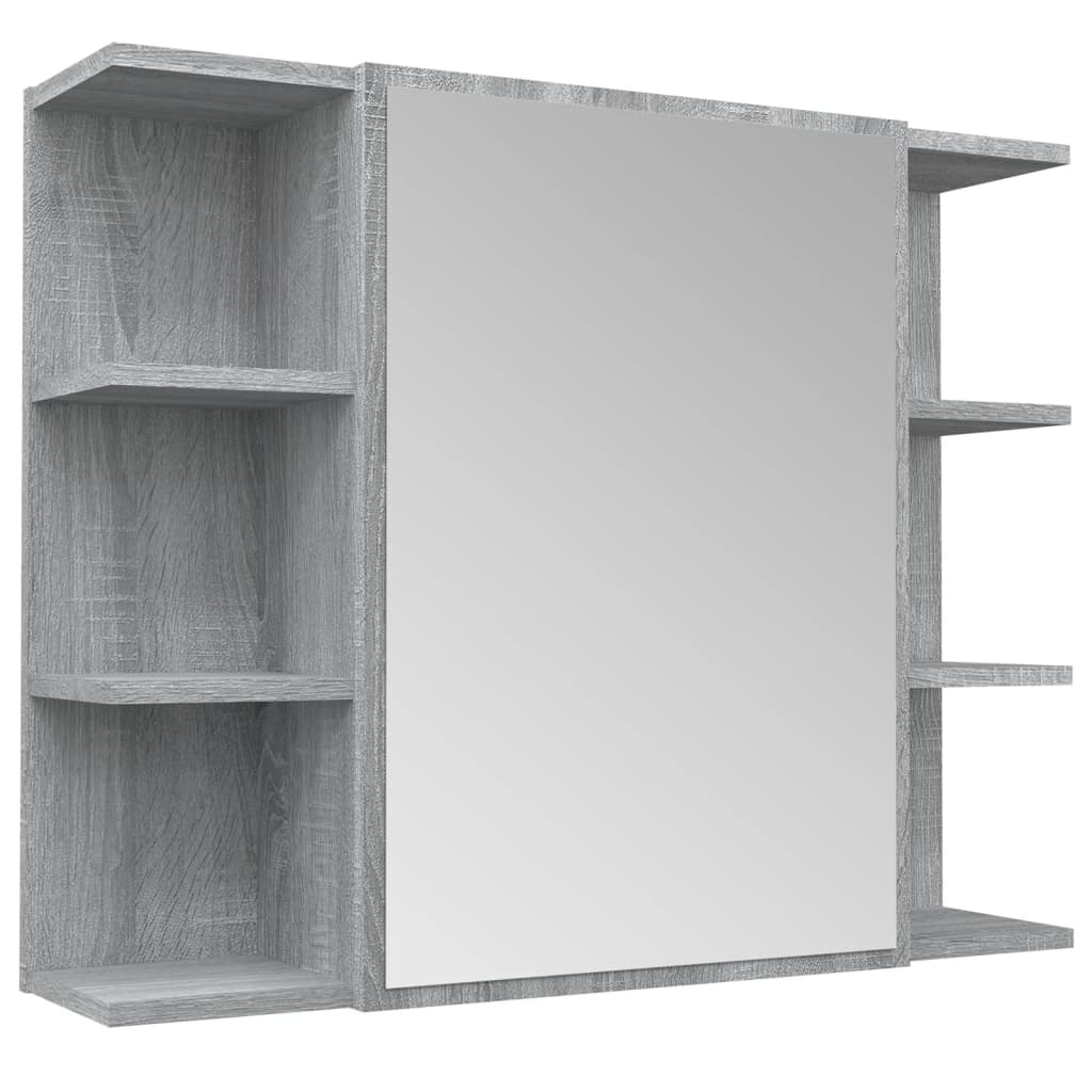 skab med spejl 80x20,5x64 cm konstrueret træ grå sonoma-eg