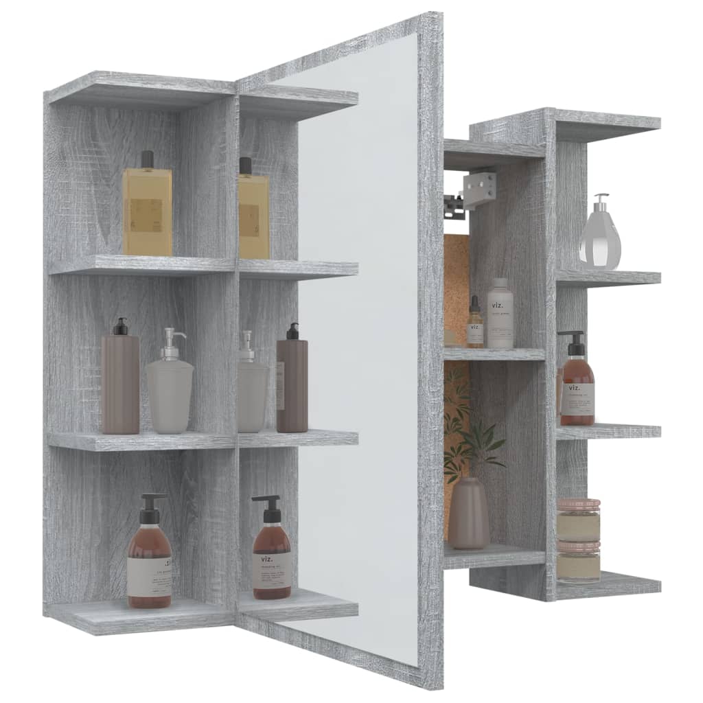 skab med spejl 80x20,5x64 cm konstrueret træ grå sonoma-eg