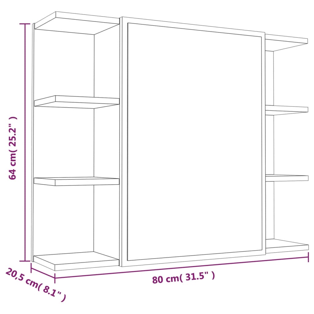 skab med spejl 80x20,5x64 cm konstrueret træ grå sonoma-eg