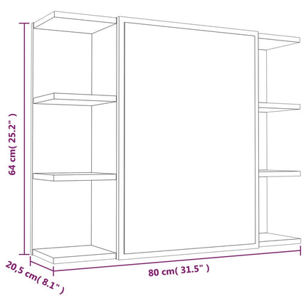 skab med spejl 80x20,5x64 cm konstrueret træ grå sonoma-eg