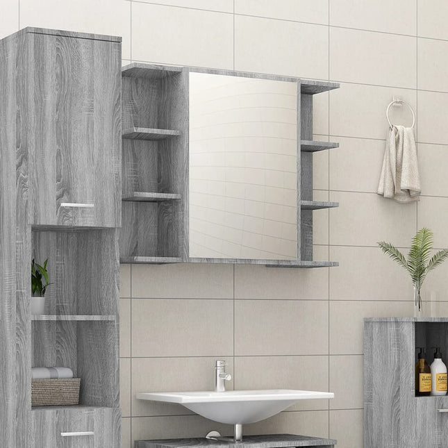 skab med spejl 80x20,5x64 cm konstrueret træ grå sonoma-eg