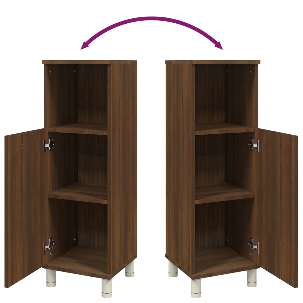 badeværelsesskab 30x30x95 cm konstrueret træ brunt egetræ