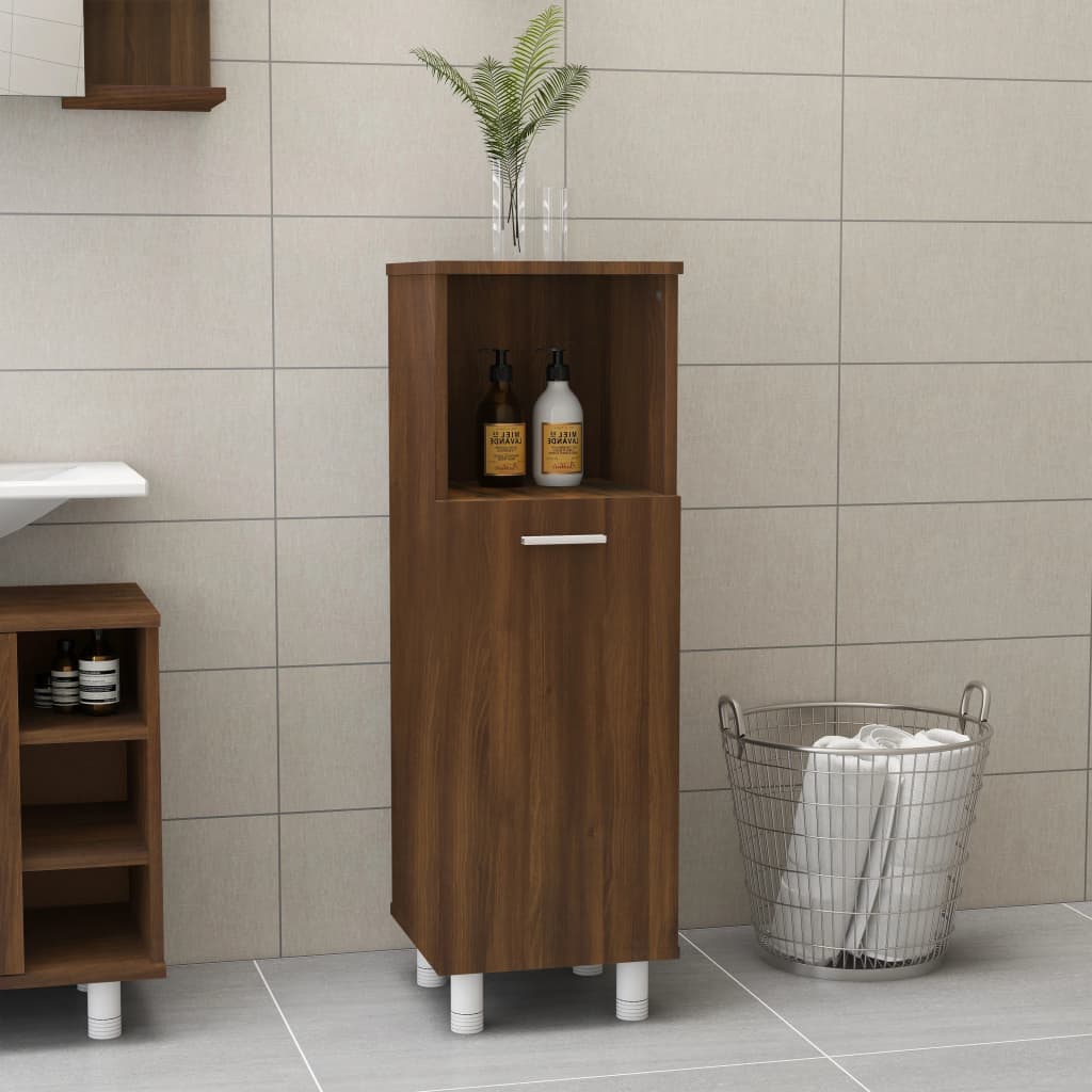 badeværelsesskab 30x30x95 cm konstrueret træ brunt egetræ billede
