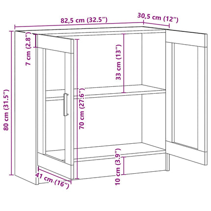 vitrineskab 82,5x30,5x80 cm konstrueret træ røget egetræ