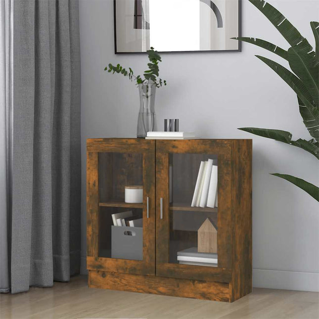 vitrineskab 82,5x30,5x80 cm konstrueret træ røget egetræ