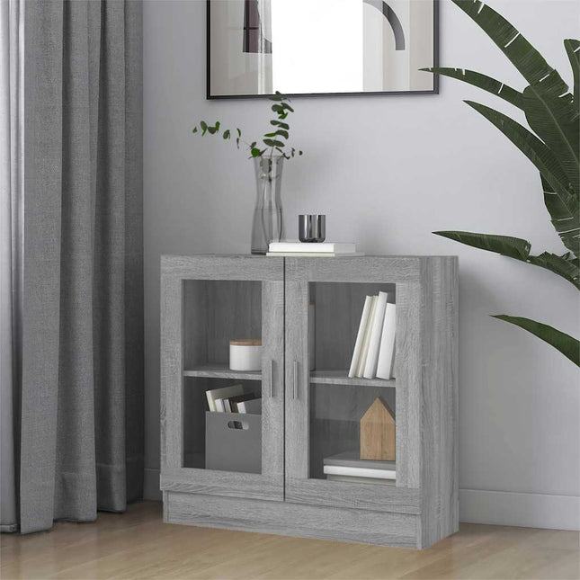 vitrineskab 82,5x30,5x80 cm konstrueret træ grå sonoma-eg