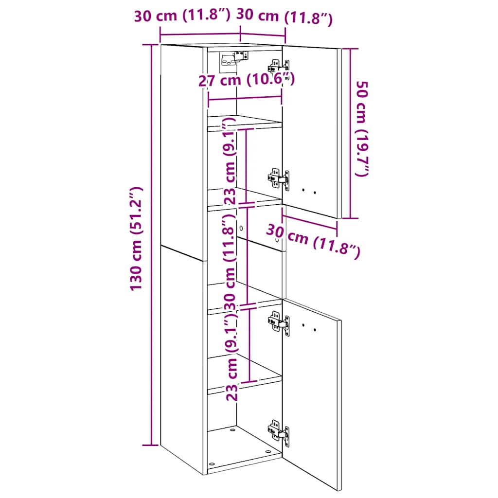 badeværelsesskab 30x30x130 cm konstrueret træ røget egetræ