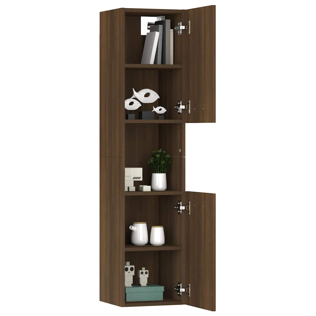 badeværelsesskab 30x30x130 cm konstrueret træ brun egetræ