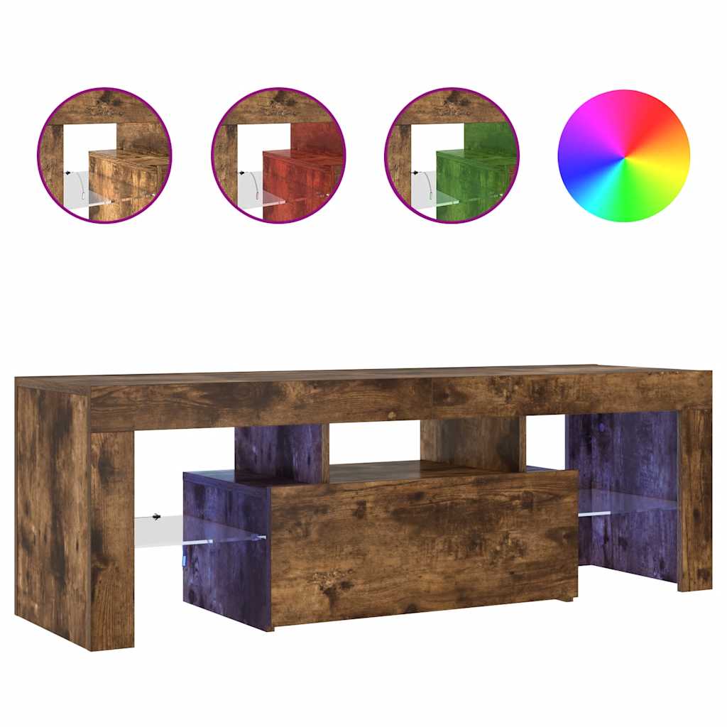 tv-bord med LED-lys 120x35x40 cm røget eg