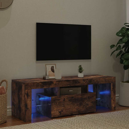 tv-bord med LED-lys 120x35x40 cm røget eg