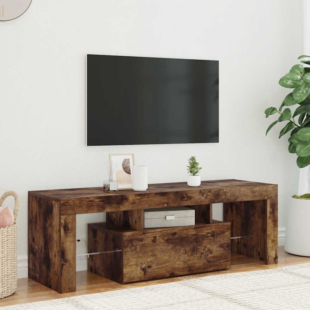 tv-bord med LED-lys 120x35x40 cm røget eg