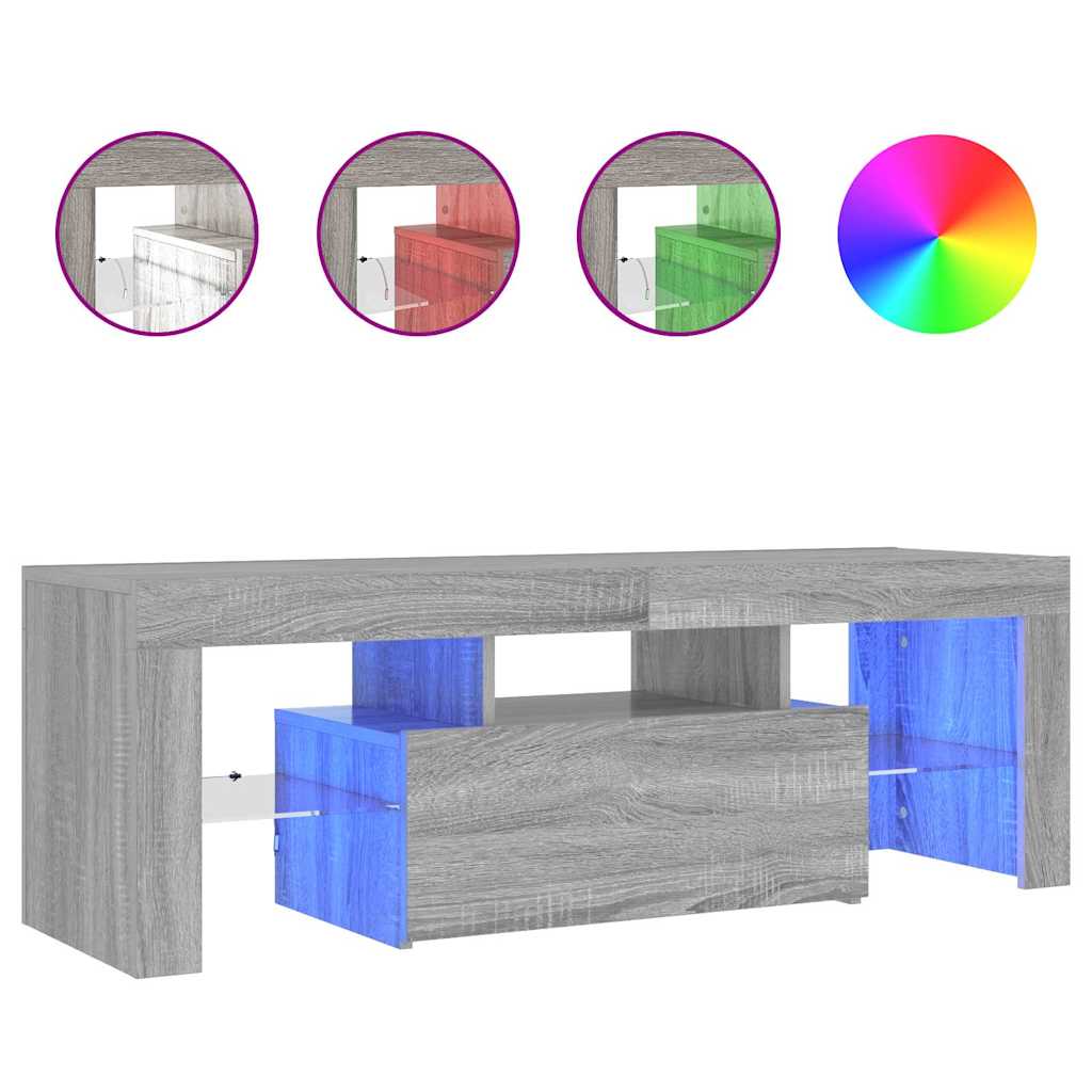 tv-bord med LED-lys 120x35x40 cm grå sonoma-eg