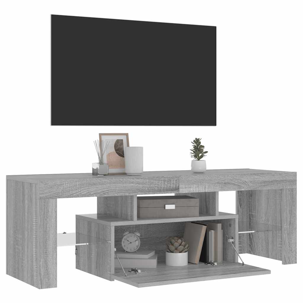 tv-bord med LED-lys 120x35x40 cm grå sonoma-eg