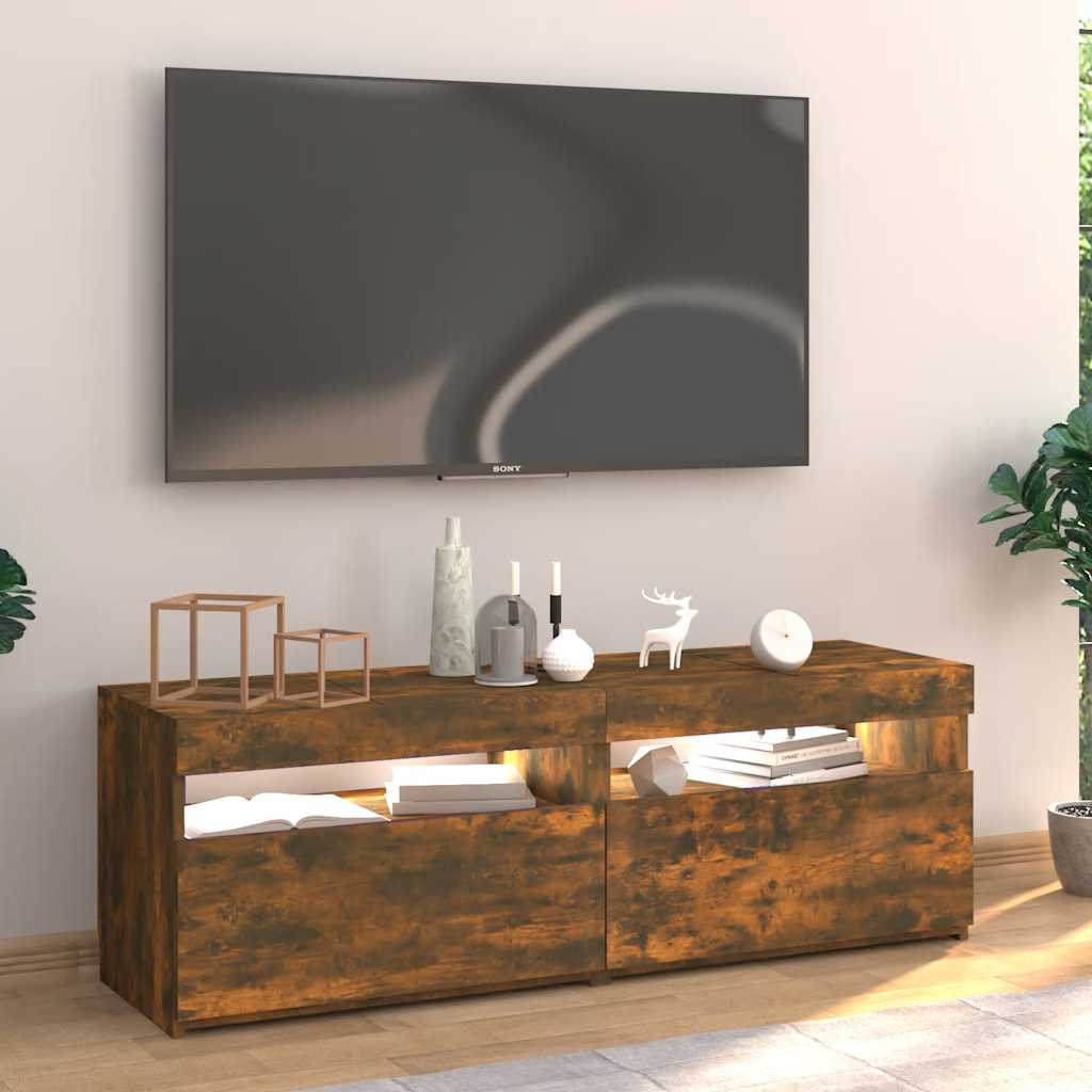 tv-bord med LED-lys 120x35x40 cm røget eg