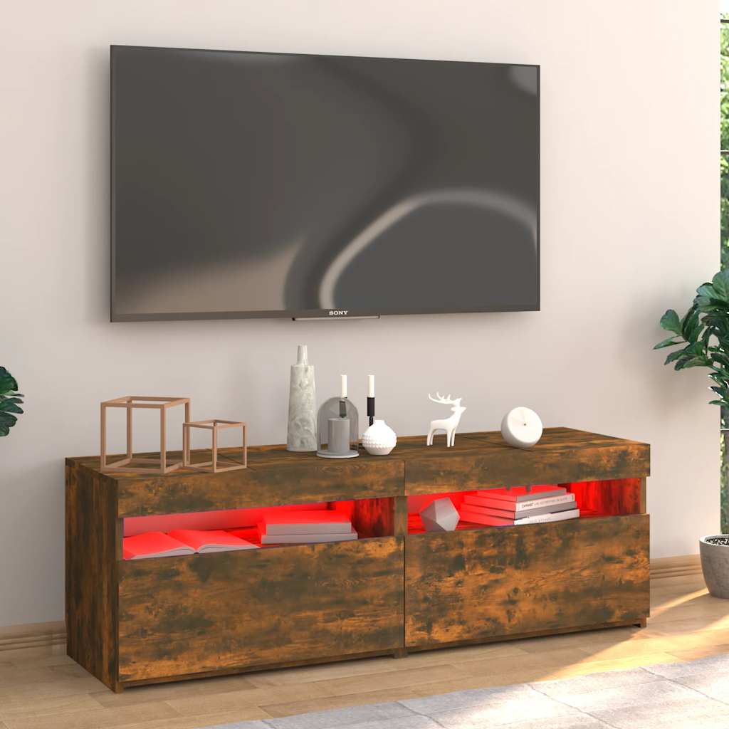 tv-bord med LED-lys 120x35x40 cm røget eg