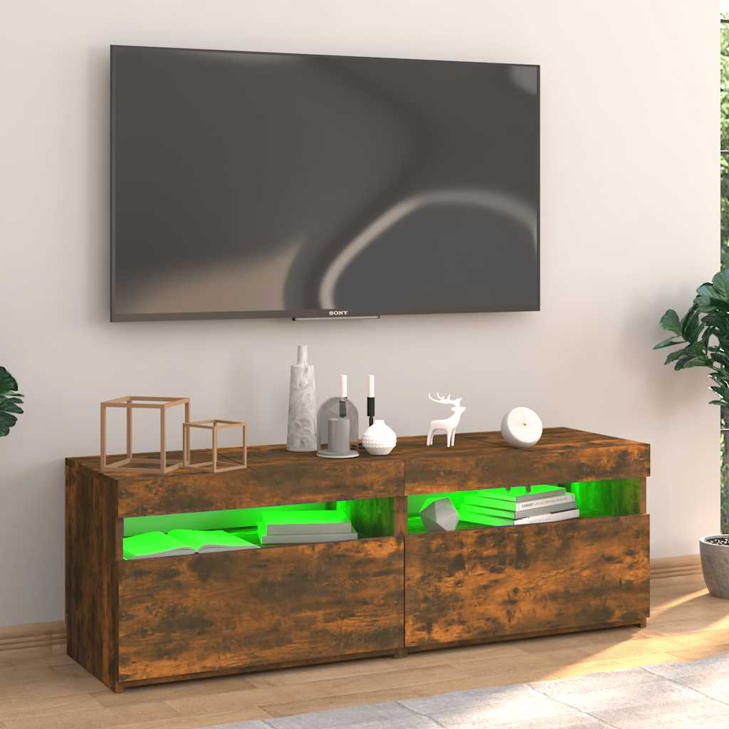 tv-bord med LED-lys 120x35x40 cm røget eg