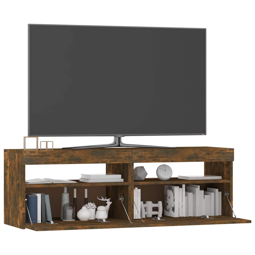 tv-bord med LED-lys 120x35x40 cm røget eg