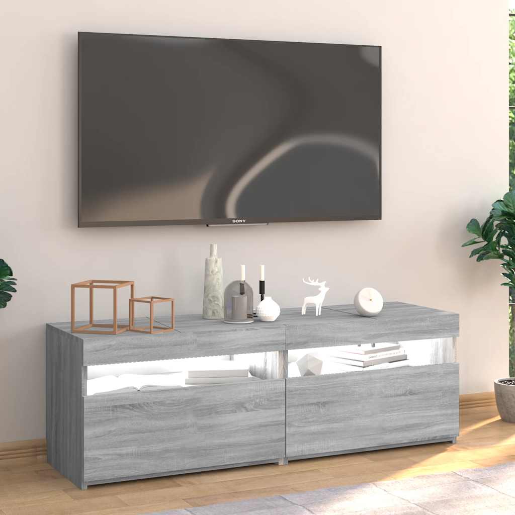tv-bord med LED-lys 120x35x40 cm grå sonoma-eg